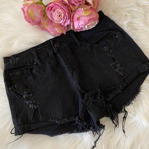 Distressed black denim shorts EEUC